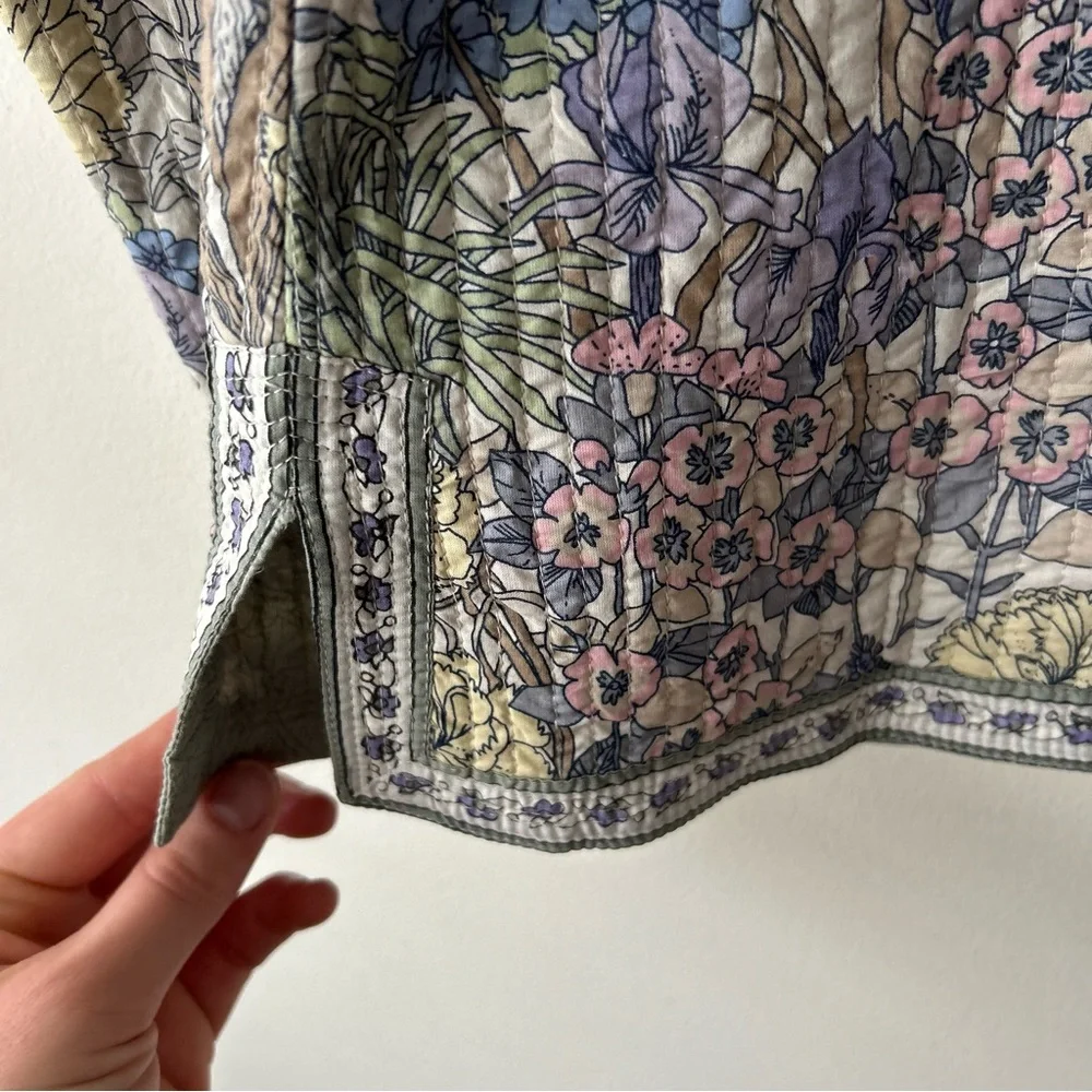 Cottagecore Floral Quilted Reversible Jacket Coat Large Green Pink Yellow Purple